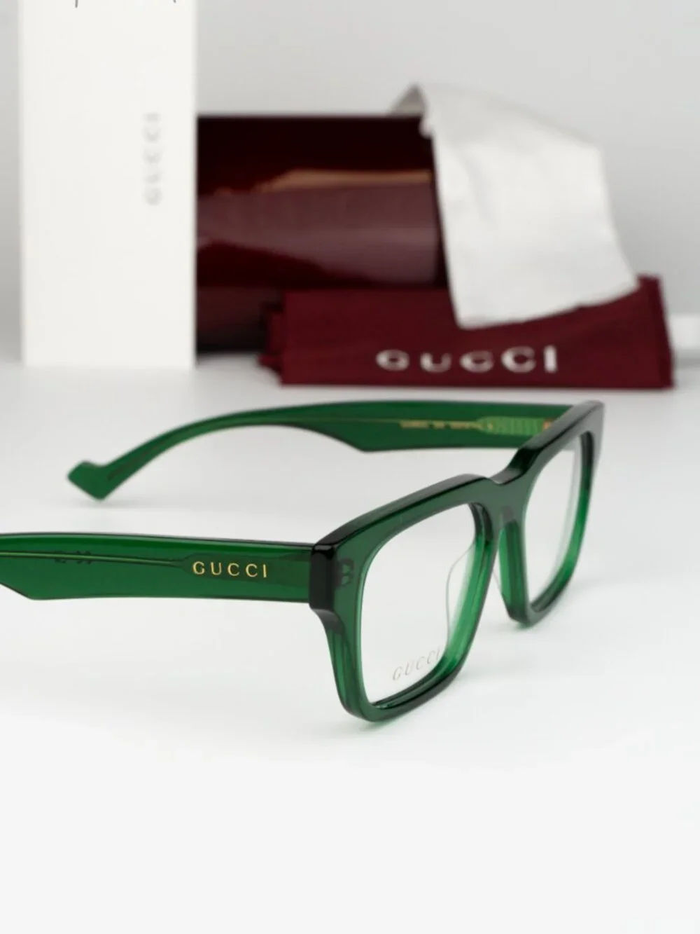 Gucci Men Eyeglasses Transparent Green Demo Square GG0963O 004 NEW AUTHENTIC